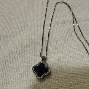 Elegant Black and Silver Tone Pendant Necklace